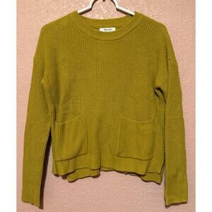 Madewell XSmall Women's Sweater Mustard Long Sleeve Ribbed Shirt Pockets